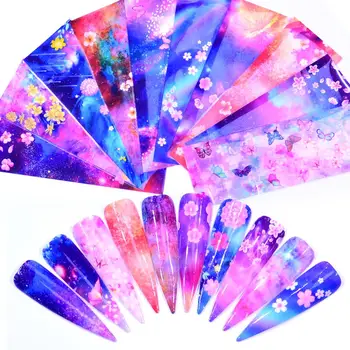WUF 10 ADET Tırnak Folyoları Mix Çiçek Nail Art Sticker Holografik Yıldızlı Kağıt Folyo tırnak jeli Transferi Tam Wrap Gül Süslemeleri