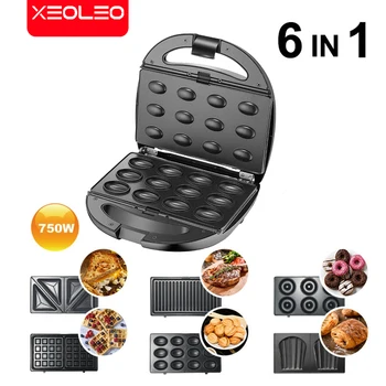 XEOLEO 6 İn-1 Elektrikli Waffle makinesi ızgara Sandviç Kek Waffle Makinesi Mutfak Aletleri Multibaker Kahvaltı Makinesi