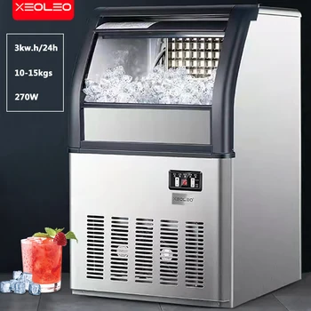 Xeoleo Ticari buz yapım makinesi 50kg / 24h Buz makinesi Paslanmaz çelik Buz makinesi 10kg depolama Kabarcık çay / kahve / Bar