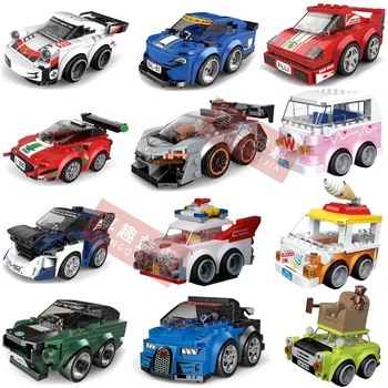 XQYJ şehir arabası Hız Şampiyonu Spor Araba Mini Geri Çekin Araba Yarışı Araba Tuğla oyuncak inşaat blokları Çocuklar İçin Çocuk doğum günü hediyesi