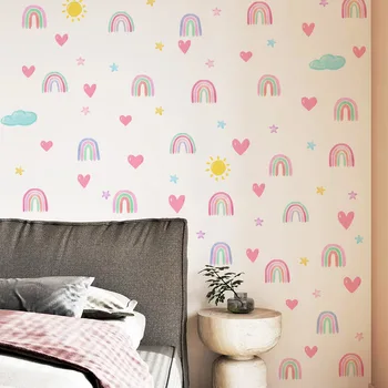 Yaratıcı Gökkuşağı Aşk Bulut Duvar Kağıdı Yatak Odası Oturma Odası Dekoratif Duvar Sticker Kendinden yapışkanlı Duvar Sticker