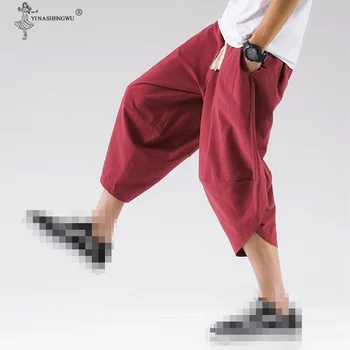 Yaz Erkek Pantolon Streetwear harem pantolon Erkek Gevşek Çin Tarzı Kaliteli Erkek Rahat Yedi Puan Pantolon Moda Artı Boyutu