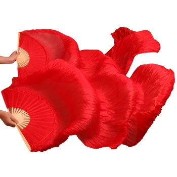 Yeni 100 % Doğal ipek peçe Oryantal dans hayranları 1 Çift oryantal dans hayranları 180 * 90 cm el yapımı dans sahne saf kırmızı renk 5 boyutları