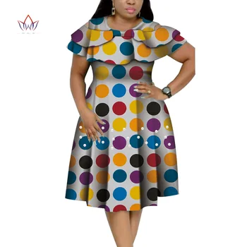 Yeni Bazin Riche Afrika Ruffles Yaka Elbiseler Kadınlar için Dashiki Baskı İnciler Elbiseler Vestidos Kadınlar afrika kıyafeti WY4401