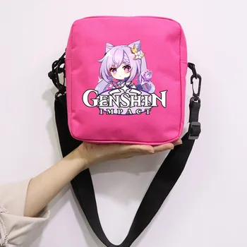 Yeni Genshin Darbe Sırt Çantası Anime omuzdan askili çanta Sevimli kanvas postacı çantası Küçük Kare Çanta Polyester Keqing Amber Renkli Çocuklar Hediye