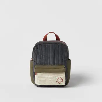 Yeni işlemeli çocuk küçük okul çantası Kahverengi kadife ekleme retro sırt çantası erkekler ve kadınlar için