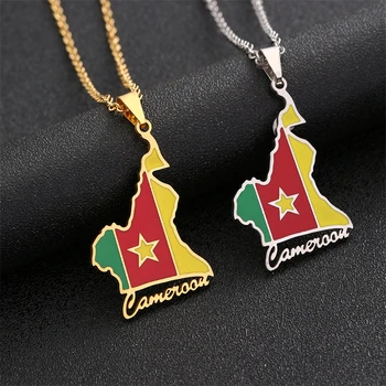 Yeni Kamerun Harita Bayrağı Kolye Kolye Erkekler Kadınlar Paslanmaz çelik Takı Kamerun Ülke Haritaları Kamerunlu Vatansever Hediyeler
