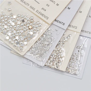 Yüksek kalite 4 packs gümüş 3D metal oval üçgen yıldız damla şekli Güzellik Nail Art Süslemeleri Aksesuarları Araçları Manikür DIY