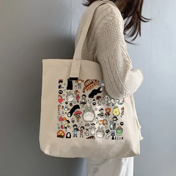 Çizgi film Sevimli alışveriş çantası Grafik Tote Harajuku Alışveriş Çantası Kadın Kanvas omuzdan askili çanta Kadın Ulzzang Komik Eko Büyük kapasiteli