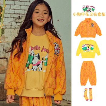 Çocuk Kazak Ceket 2022 Kış Yeni Baskılı Kadife Kız Ceket Pantolon Takım Elbise Pamuk Sevimli Kazak çocuk giyim