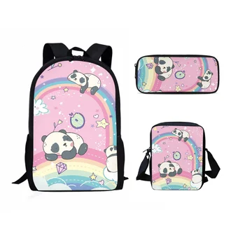 Özelleştirilebilir Sırt Çantası / askılı çanta / Kalem Kutusu Seti Çocuklar Mochila Sevimli Karikatür Panda Desen Okul Çantaları Erkek Kız Okul Çantası
