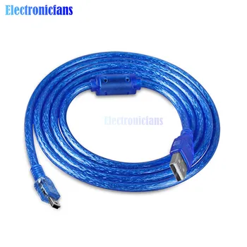 Şeffaf Mavi Mini USB 5pin T-kafa 2.0 Veri Kablosu 30CM 50CM 100CM Mini USB Tip B Arayüzü Erkek 5P Hızlı şarj aleti kablosu