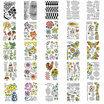 Şeffaf Silikon Pullar Çiçek Hayvanlar Köpek Kedi İnek Arı Yaprakları Mektup Cümle Kelimeler Süslemeleri Kartları Kabartma Kağıt Damga Şablonu