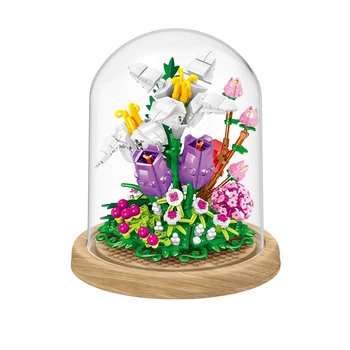 Şehir Yaratıcı Hediye Ölümsüz Çiçek Serisi Zambak Ofis Masası Dekorasyon Koleksiyonu Modeli Yapı Taşları Tuğla Kız Oyuncak